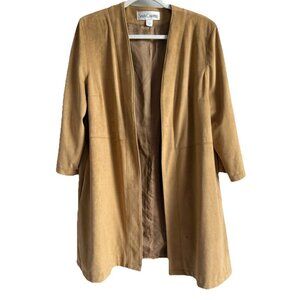 Sara Campbell Camel Brown Faux Suede Open Front 3/4 Sleeve Cardigan Jacket Large